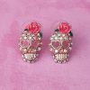 Gold Diamante Sugar Skull Studs