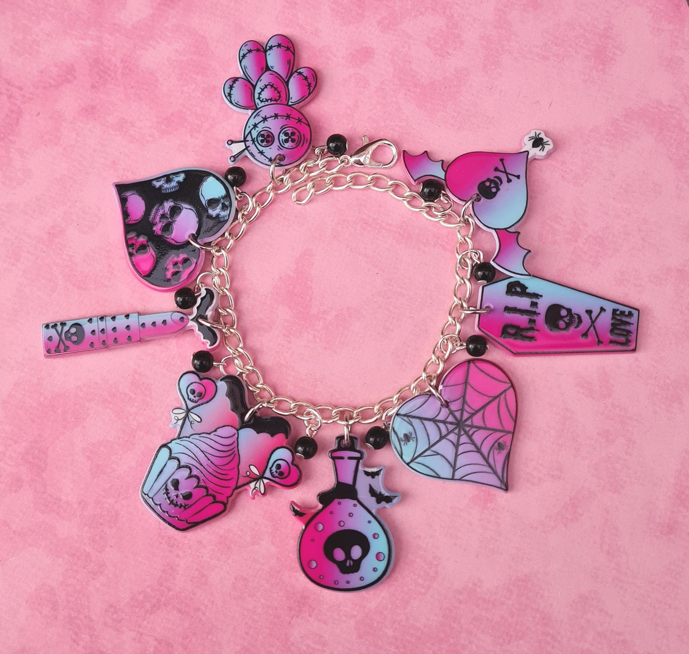 Spooky Gothic Charm Bracelet – Biohazard Candy