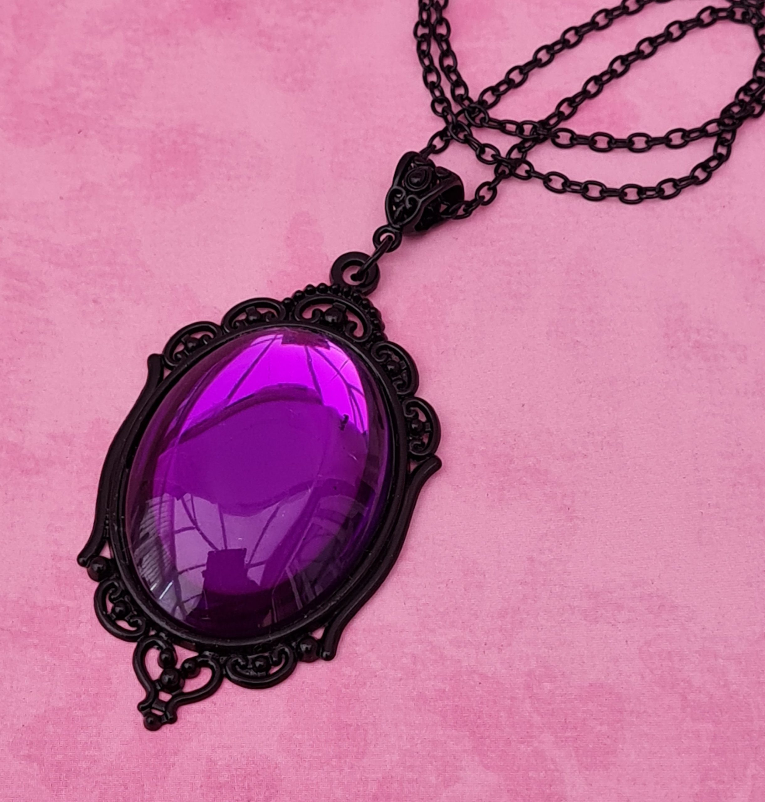 Gothic Purple Stone Pendant Necklace