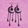 Black Filigree Crescent Dangle Earrings