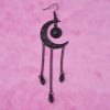 Black Filigree Crescent Dangle Earrings - Image 2