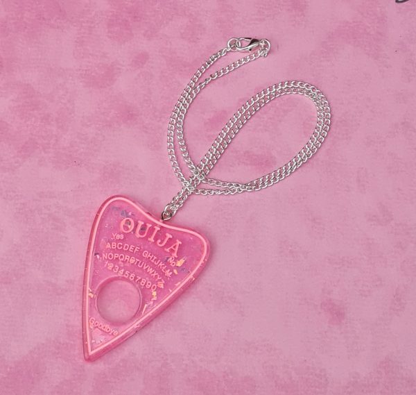 Transparent Pink Glitter Acrylic Ouija Planchette Necklace - Image 2