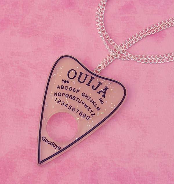 Transparent Pale Green Glitter Acrylic Ouija Planchette Necklace