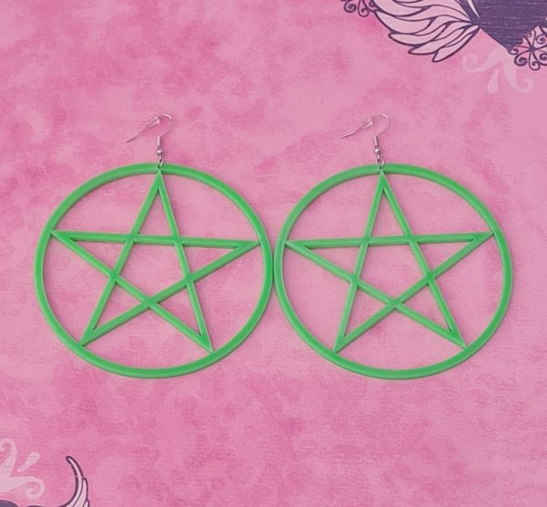 Large Green Acrylic Pentacle Earrings