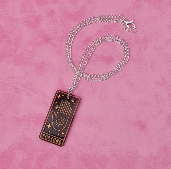 Dark Green Glitter Fortune Tarot Card Necklace - Image 2