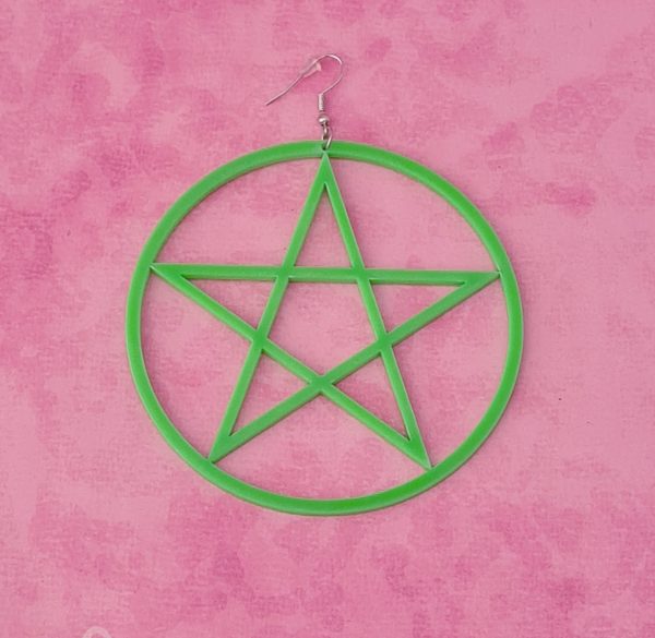 Large Green Acrylic Pentacle Earrings - Image 2