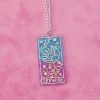 Purple & Turquoise Glitter Moon Tarot Card Necklace - Image 3