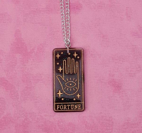 Dark Green Glitter Fortune Tarot Card Necklace - Image 3