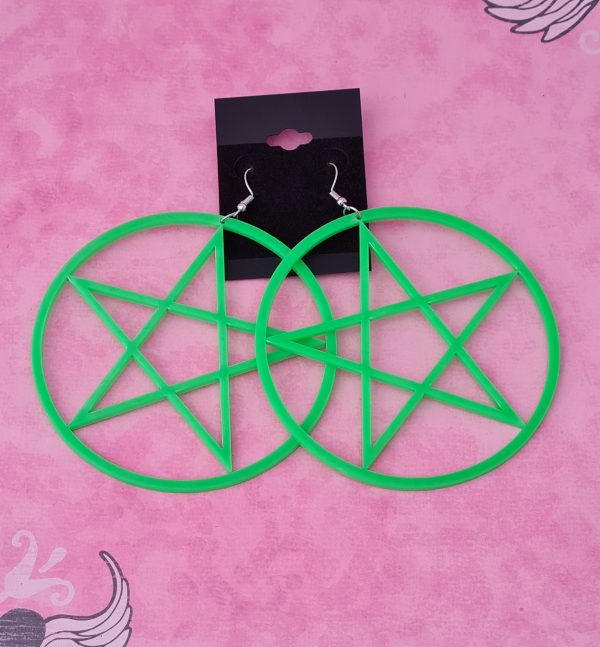 Large Green Acrylic Pentacle Earrings - Image 3