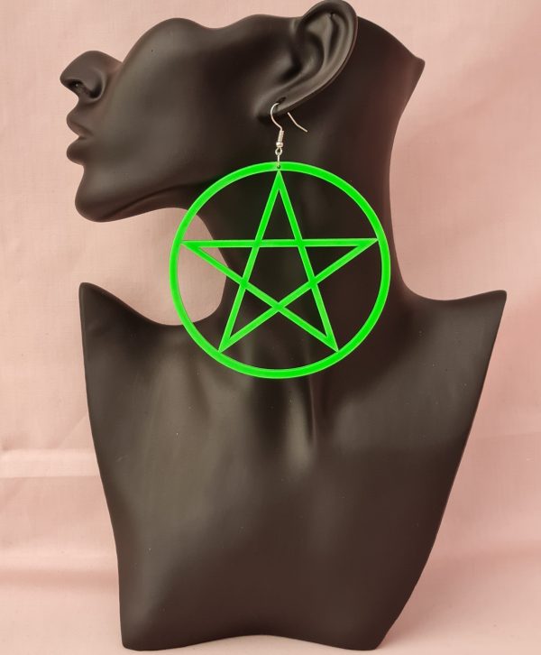 Large Green Acrylic Pentacle Earrings - Image 4