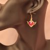 Bright Pink Winged Heart Earrings - Image 5