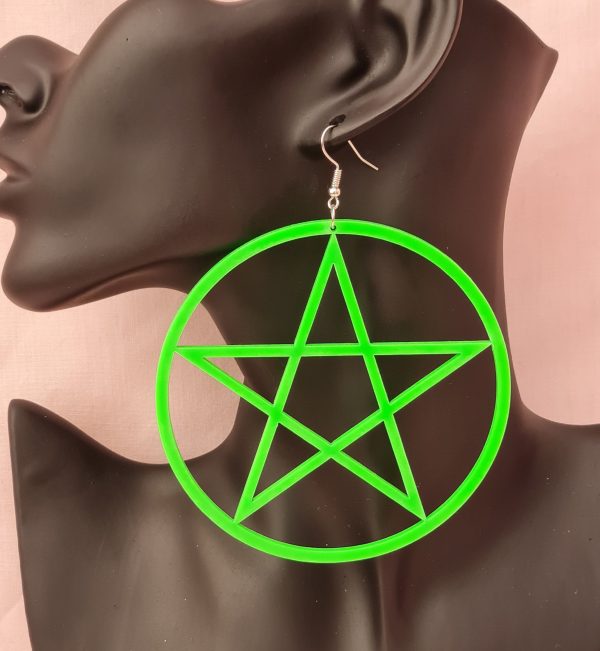 Large Green Acrylic Pentacle Earrings - Image 5
