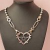 Large Silver Heart Pentacle Necklace