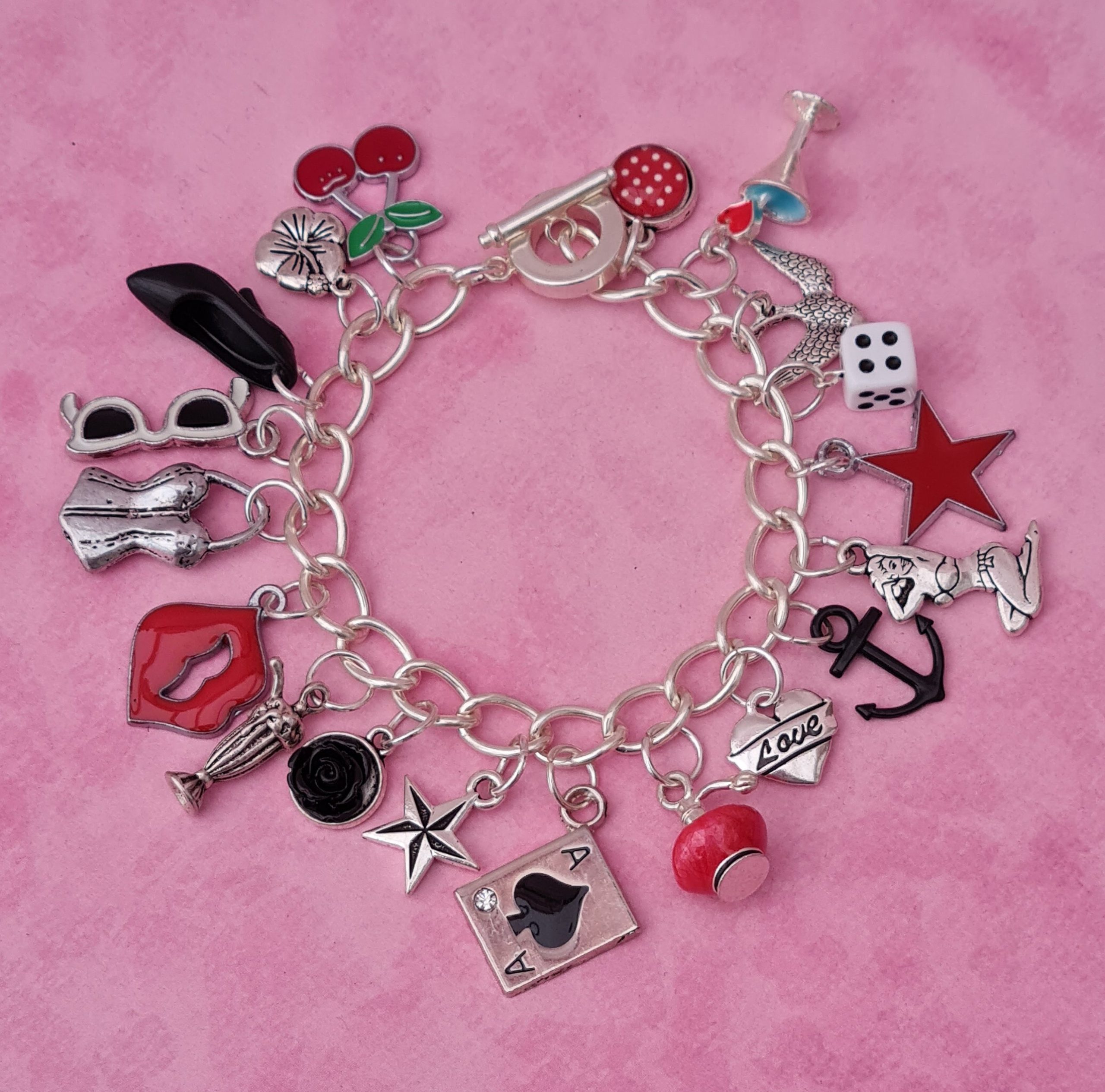 Pink Stacked Charm Bracelet