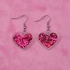 Pink Glitter Heart Earrings