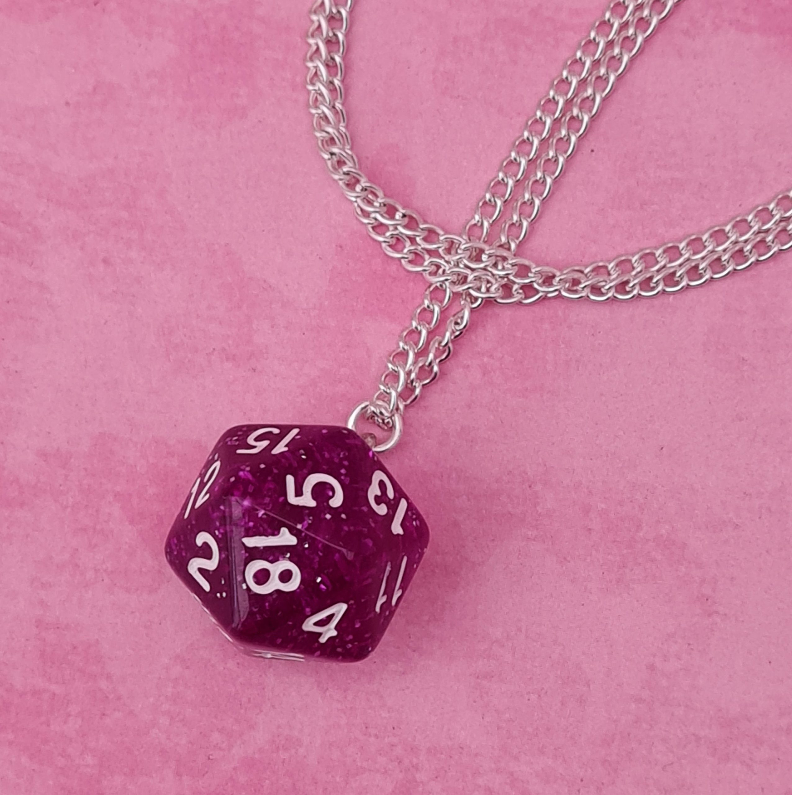 Purple Glitter D&D D20 Dice Necklace