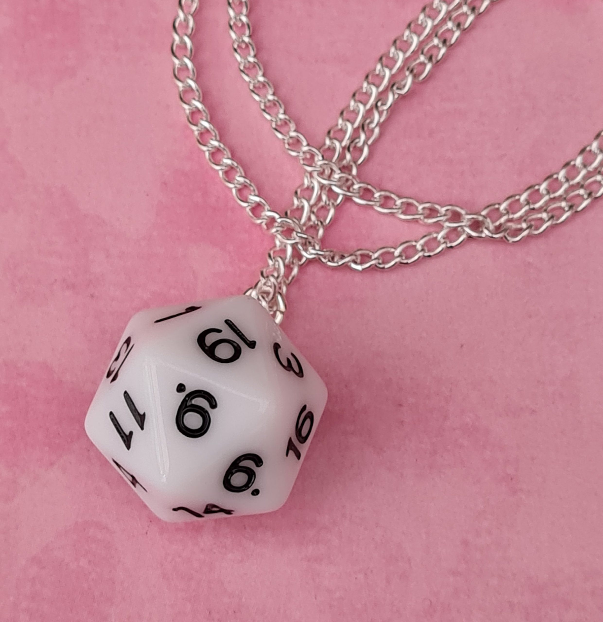 White D&D D20 Dice Necklace