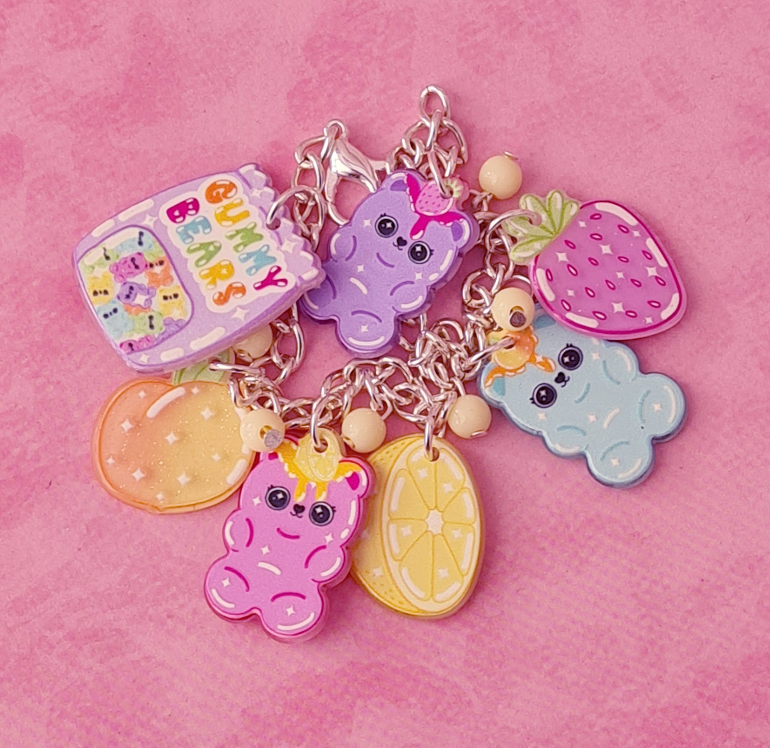 Charm Multi Color Bracelet Kawaii Charms Rainbow Gummy Bear Barbie Candy  Smiley