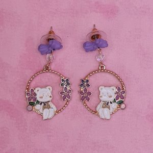 Kawaii Bear In Hoops Earrings