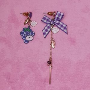 Kawaii Bear and Grapes Earrings