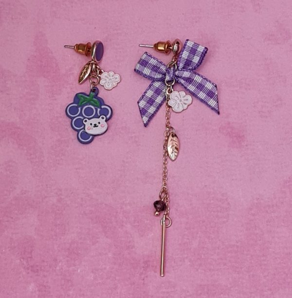 Kawaii Bear and Grapes Earrings