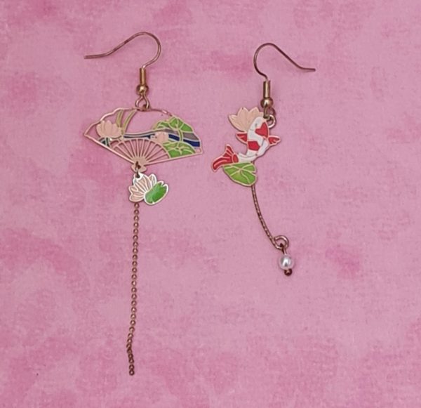 Japanese Fan and Koi Earrings