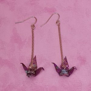 Japanese Purple Origami Bird Earrings