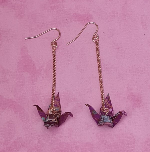 Japanese Purple Origami Bird Earrings