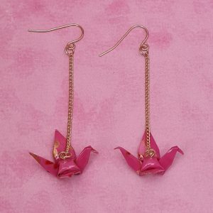 Japanese Pink Origami Bird Earrings