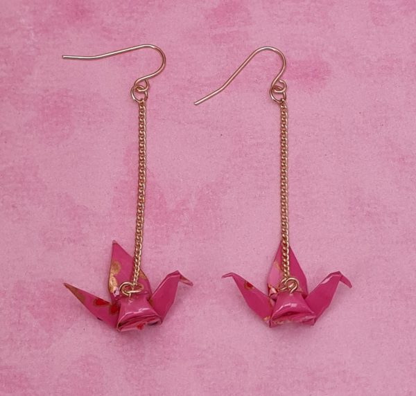 Japanese Pink Origami Bird Earrings