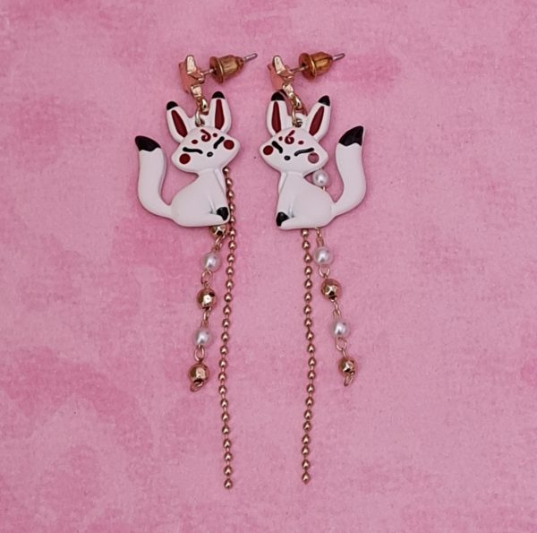 Japanese White Kitsune Earrings