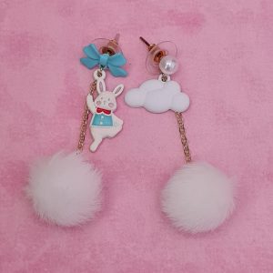 Kawaii Bunny and Cloud Earrings with Pom Poms