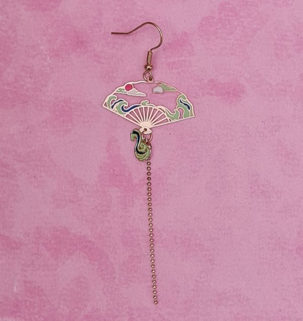 Japanese Fan and Crane Earrings - Image 2