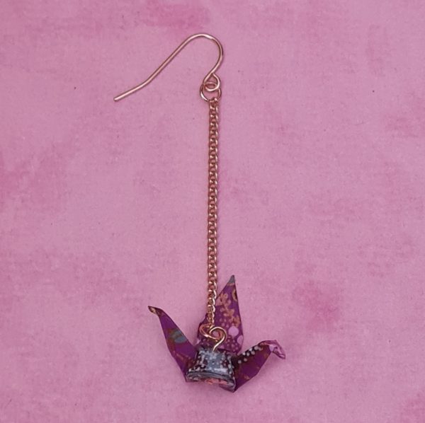 Japanese Purple Origami Bird Earrings - Image 2