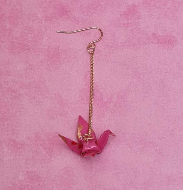 Japanese Pink Origami Bird Earrings - Image 2