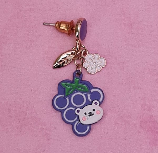 Kawaii Bear and Grapes Earrings - Image 3