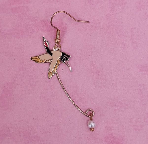 Japanese Fan and Crane Earrings - Image 3