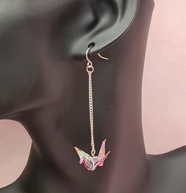 Japanese Purple Origami Bird Earrings - Image 3