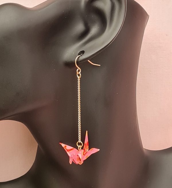 Japanese Pink Origami Bird Earrings - Image 3