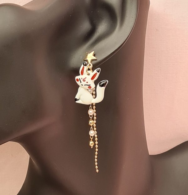 Japanese White Kitsune Earrings - Image 3
