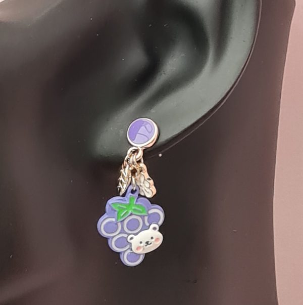 Kawaii Bear and Grapes Earrings - Image 4
