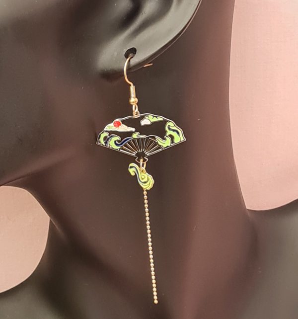 Japanese Fan and Crane Earrings - Image 4