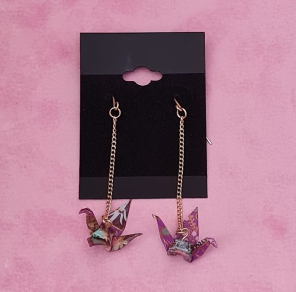 Japanese Purple Origami Bird Earrings - Image 4