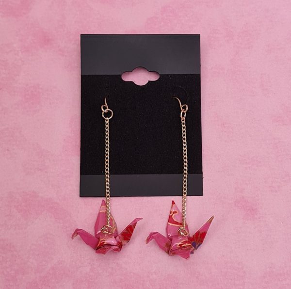 Japanese Pink Origami Bird Earrings - Image 4