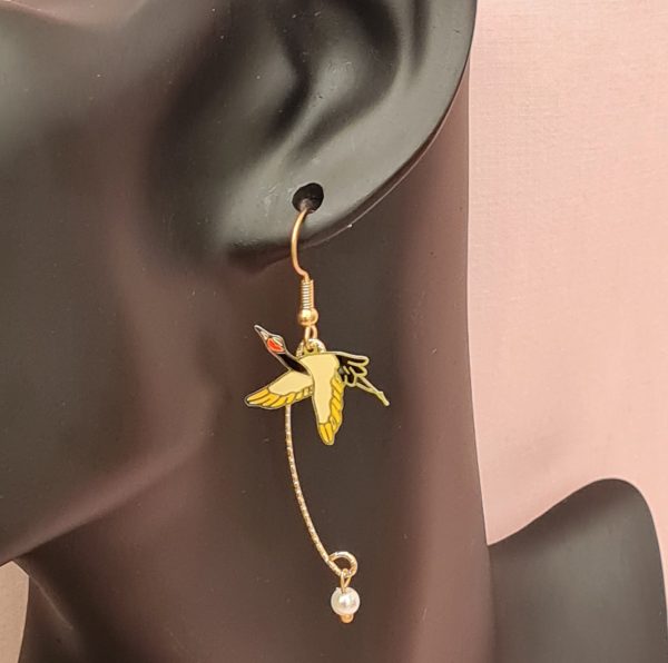 Japanese Fan and Crane Earrings - Image 5