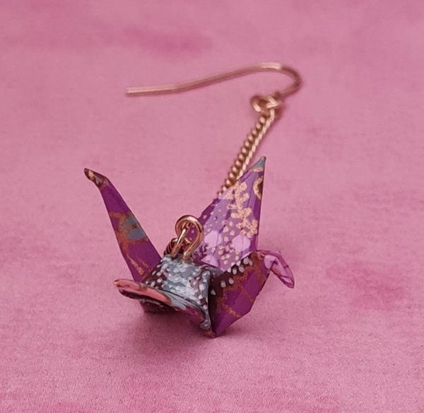 Japanese Purple Origami Bird Earrings - Image 5