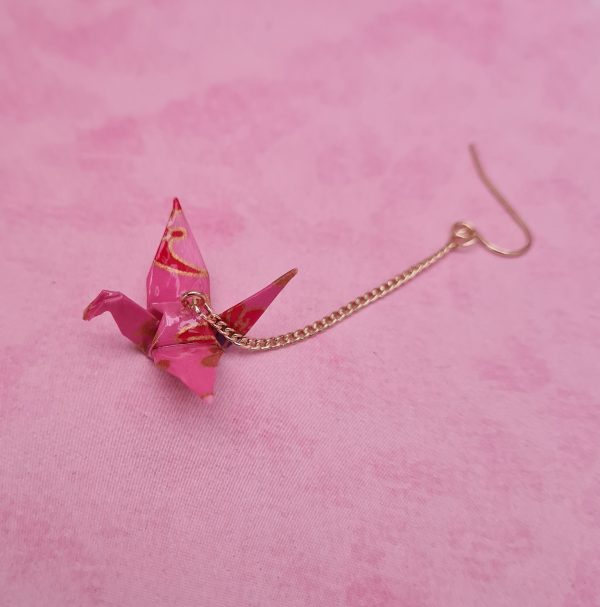 Japanese Pink Origami Bird Earrings - Image 5
