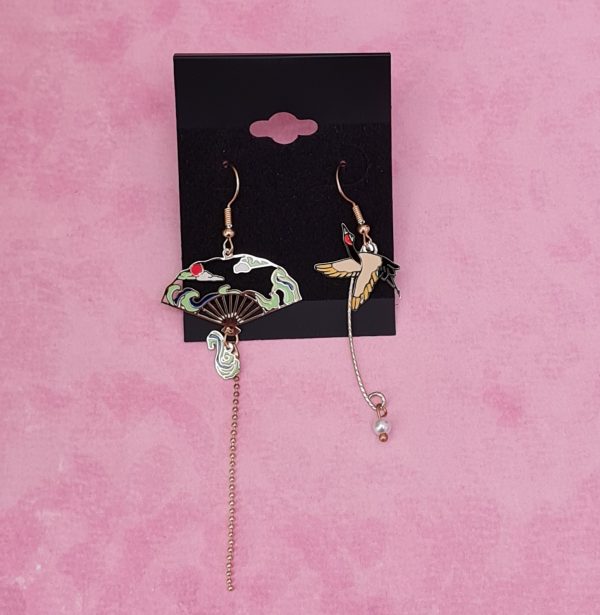 Japanese Fan and Crane Earrings - Image 6